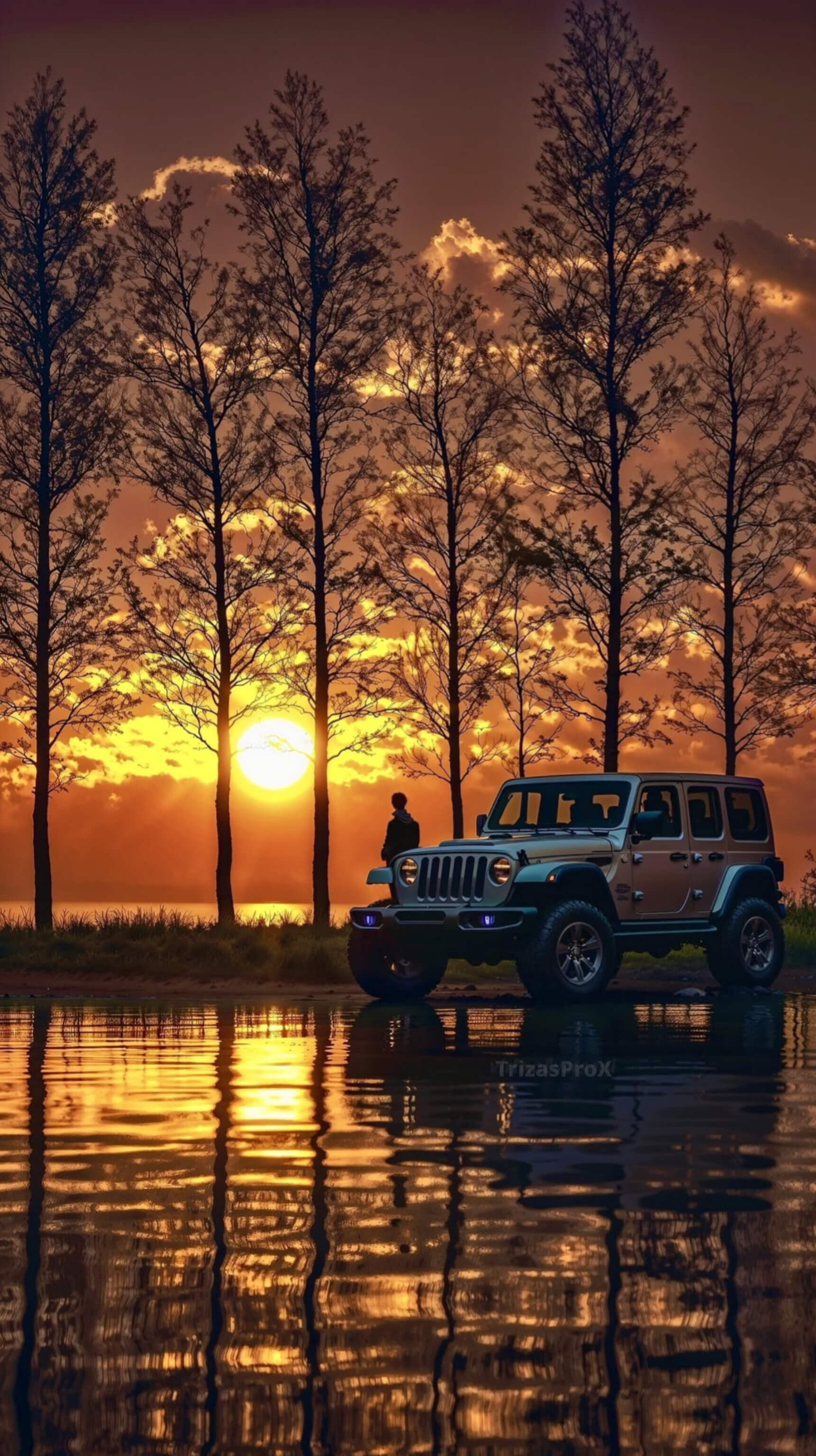 4k HD sunset with car wallpaper